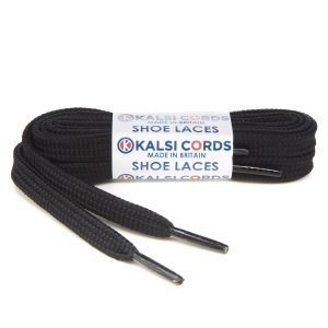 T461 7mm Thin Flat Tubular Shoe Laces Black 1 Kalsi Cords