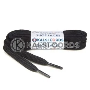 Black 7mm Thin Flat Shoe Laces for Kids Kalsi Cords
