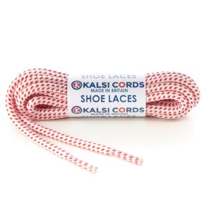 Fleck White with Red Shoe Laces 1 Kalsi Cords