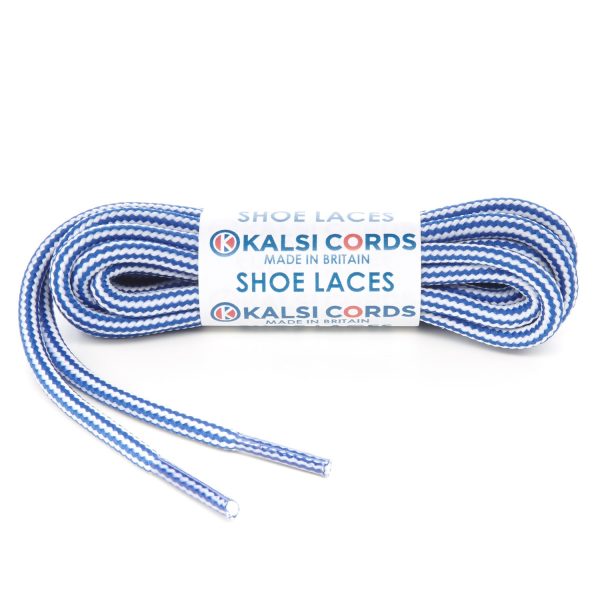 Royal Blue & White Stripe 5mm Round Cord Shoe Laces Rope Lace by