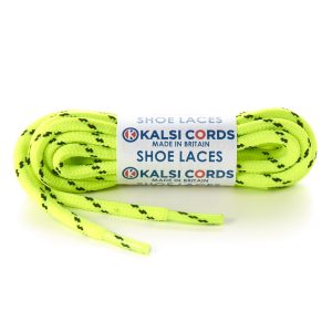 Three Fleck Fluorescent Yellow with Black Shoe Laces 1 Kalsi Cords