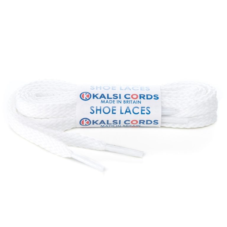 White Sports Flat Shoe Laces by Kalsi Cords Leicester UK Manufacturer