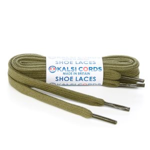 SP1 7mm Flat Tubular Premium Spun Polyester Shoe Laces Khaki Olive 1 Kalsi Cords