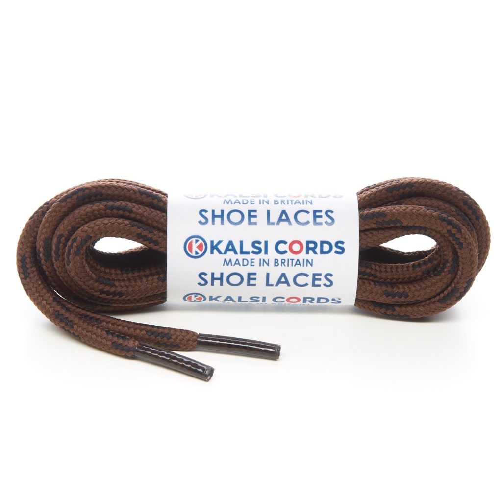 T621 5mm Round Cord 4 Fleck Shoe Laces Brown with Black 1 Kalsi Cords