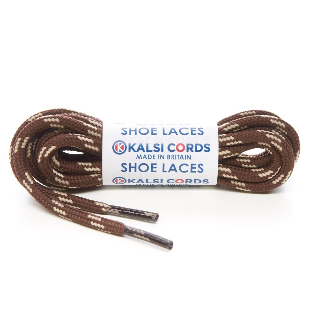 T621 5mm Round Cord 4 Fleck Shoe Laces Brown with Cream 1 Kalsi Cords