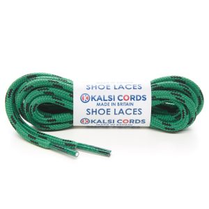T621 5mm Round Cord 4 Fleck Shoe Laces Emerald with Black 1 Kalsi Cords