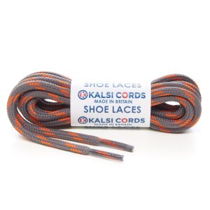 T621 5mm Round Cord 4 Fleck Shoe Laces Grey with Orange 1 Kalsi Cords