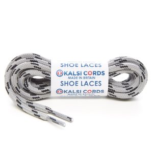 T621 5mm Round Cord 4 Fleck Shoe Laces Light Grey with Black 1 Kalsi Cords