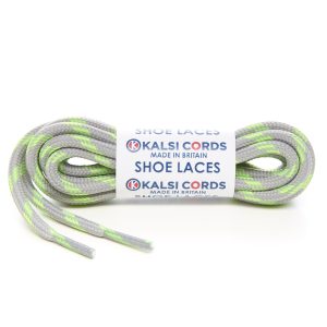 T621 5mm Round Cord 4 Fleck Shoe Laces Light Grey with Flo Lime 1 Kalsi Cords