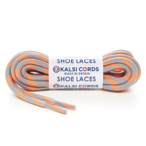 T621 5mm Round Cord 4 Fleck Shoe Laces Light Grey with Flo Orange 1 Kalsi Cords