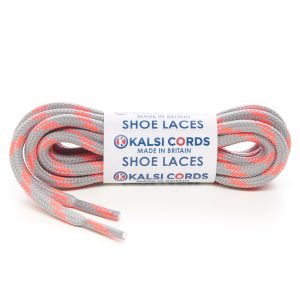 T621 5mm Round Cord 4 Fleck Shoe Laces Light Grey with Flo Pink 1 Kalsi Cords