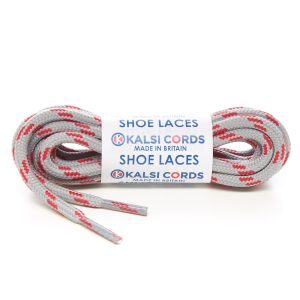 T621 5mm Round Cord 4 Fleck Shoe Laces Light Grey with Red 1 Kalsi Cords