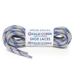 T621 5mm Round Cord 4 Fleck Shoe Laces Light Grey with Royal Blue 1 Kalsi Cords