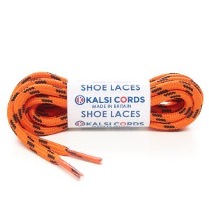 T621 5mm Round Cord 4 Fleck Shoe Laces Orange with Black 1 Kalsi Cords