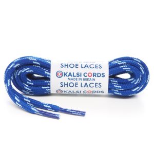 T621 5mm Round Cord 4 Fleck Shoe Laces Royal Blue with Baby Blue 1 Kalsi Cords