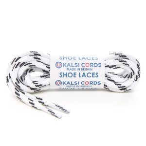 T621 5mm Round Cord 4 Fleck Shoe Laces White with Black 1 Kalsi Cords