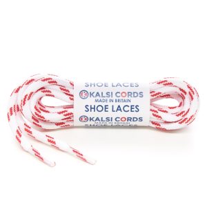 T621 5mm Round Cord 4 Fleck Shoe Laces White with Red 1 Kalsi Cords