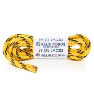 T621 5mm Round Cord 4 Fleck Shoe Laces Yellow with Black 1 Kalsi Cords