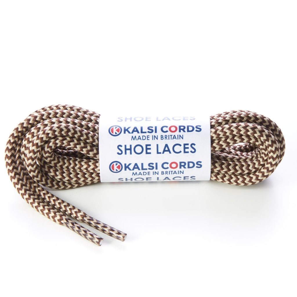 T621 5mm Round Cord Herringbone Shoe Laces Cream York Brown 1 Kalsi Cords
