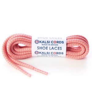 T621 5mm Round Cord Herringbone Shoe Laces Light Grey Fluorescent Pink 1 Kalsi Cords
