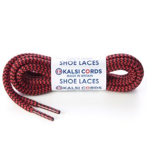 T621 5mm Round Cord Herringbone Shoe Laces Rose Madder Red Black 1 Kalsi Cords
