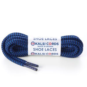 T621 5mm Round Cord Herringbone Shoe Laces Royal Blue Black 1 Kalsi Cords