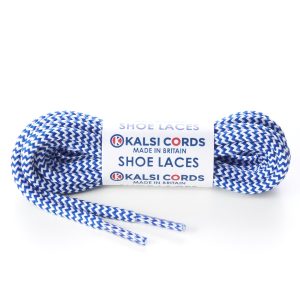 T621 5mm Round Cord Herringbone Shoe Laces Royal Blue White 1 Kalsi Cords