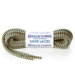 T621 5mm Round Cord Herringbone Shoe Laces Royal Blue Yellow 1 Kalsi Cords