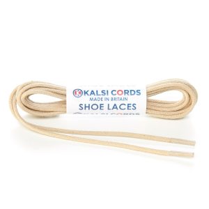 TE428 2mm Thin Fine Round Waxed Cotton Shoe Laces Cream 1 Kalsi Cords