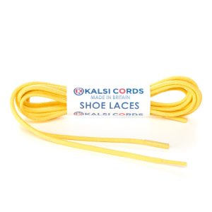 TE428 2mm Thin Fine Round Waxed Cotton Shoe Laces Yellow 1 Kalsi Cords