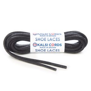 TE458 4mm Round Cord Waxed Cotton Shoe Laces Black 1 Kalsi Cords