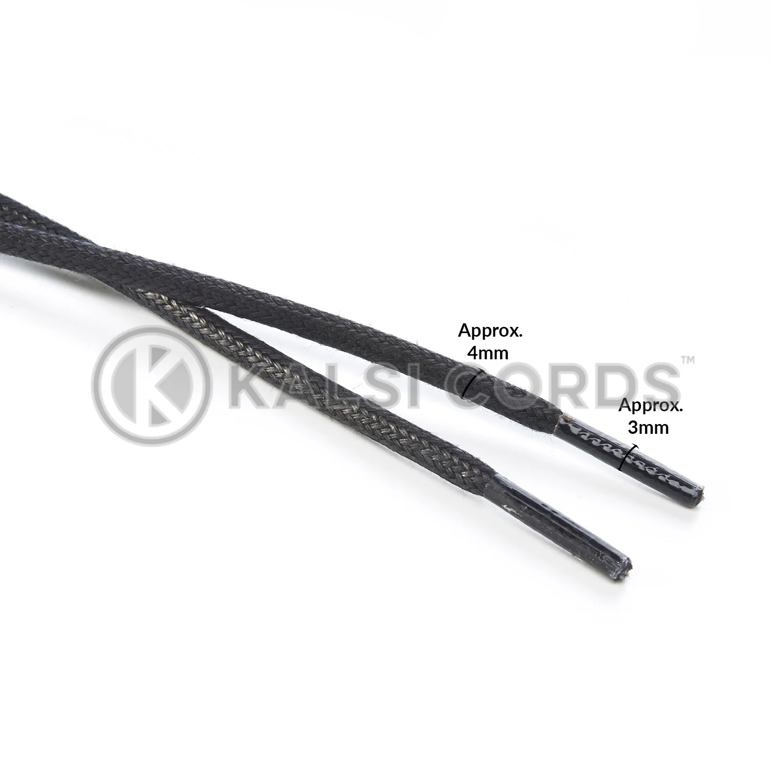 TE458 4mm Round Cord Waxed Cotton Shoe Laces Black Edit 3 Kalsi Cords