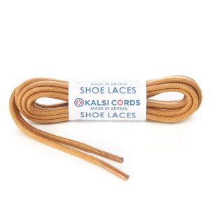 TE458 4mm Round Cord Waxed Cotton Shoe Laces Tan 1 Kalsi Cords