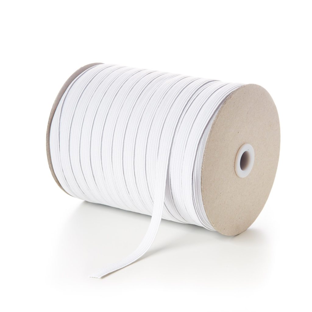 White 10mm 12 Cord Flat Braided Elastic Roll TPE244 Kalsi Cords