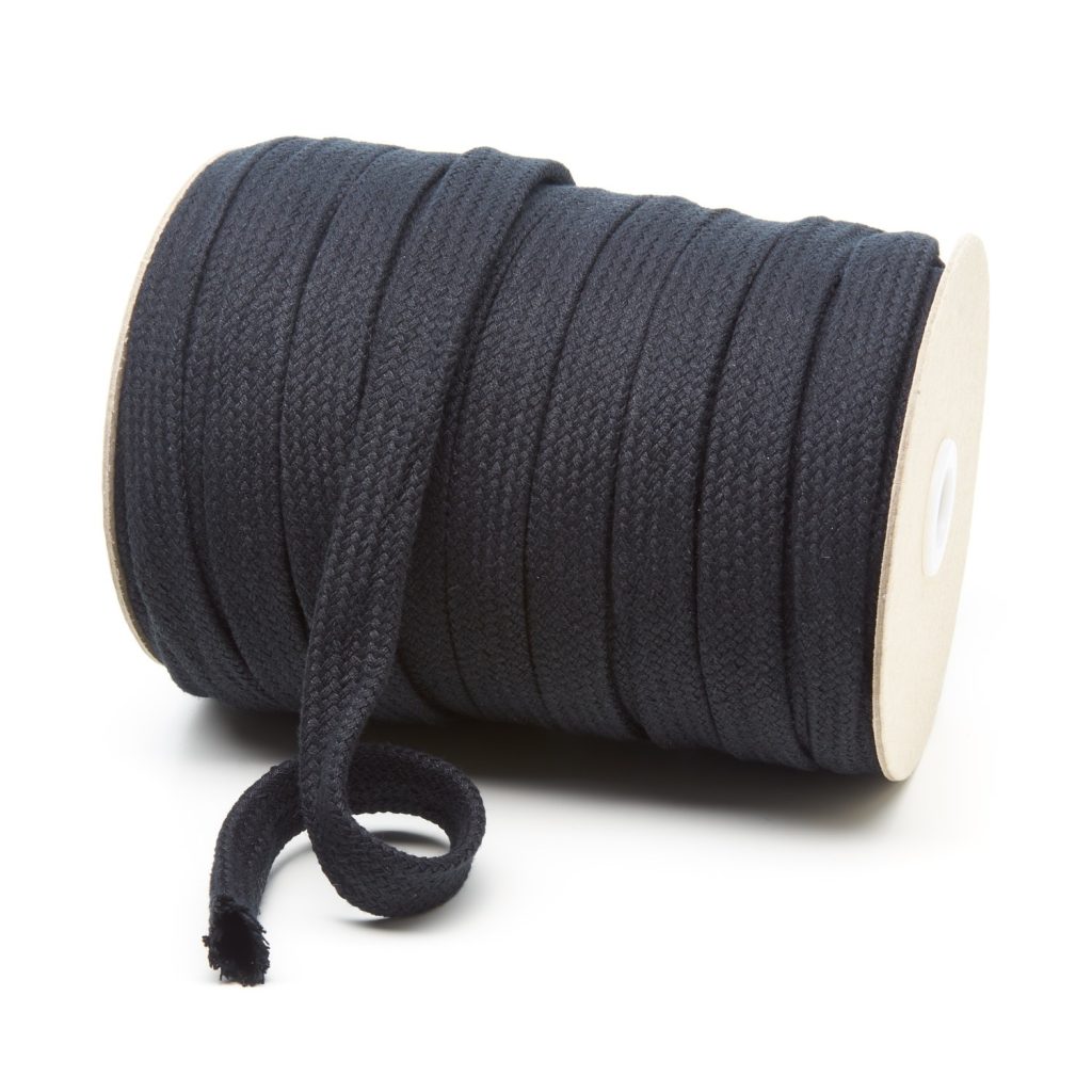 C252 15mm Flat Tubular Cotton Braid Black Kalsi Cords