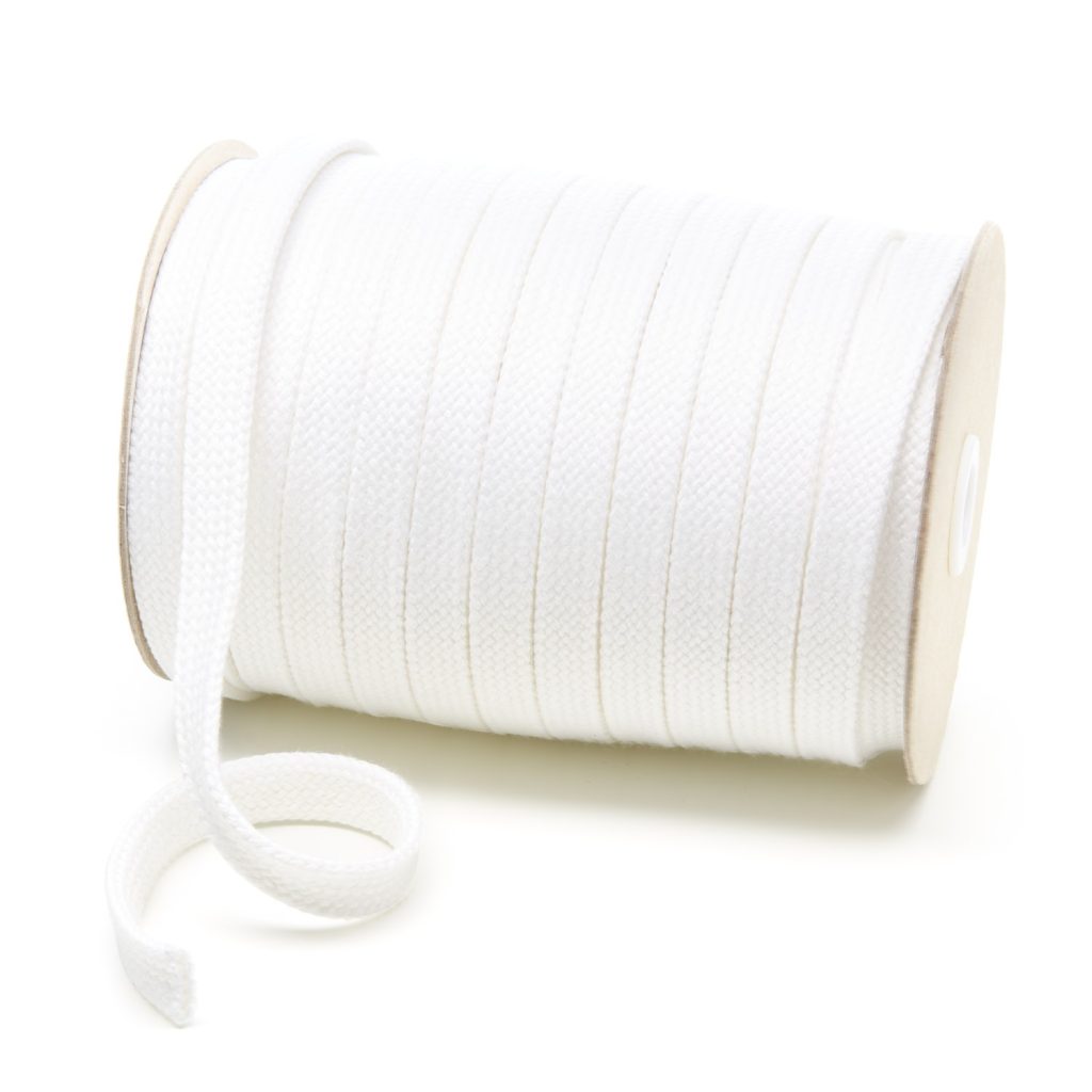 C252 15mm Flat Tubular Cotton Braid White Kalsi Cords