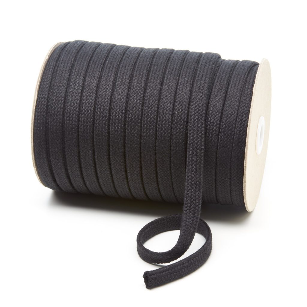 C261 11mm Flat Tubular Cotton Braid Black Kalsi Cords