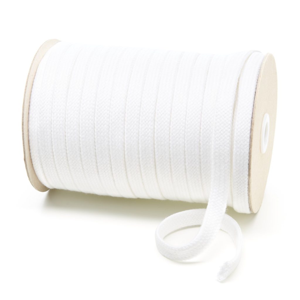 C261 11mm Flat Tubular Cotton Braid White Kalsi Cords