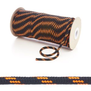 T621 5mm Round Cord 4 Fleck Shoe Laces Black with Flo Orange Edit 6 Kalsi Cords