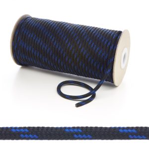 T621 5mm Round Cord 4 Fleck Shoe Laces Black with Royal Blue Edit 6 Kalsi Cords