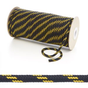 T621 5mm Round Cord 4 Fleck Shoe Laces Black with Yellow Edit 6 Kalsi Cords