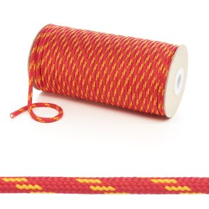 T621 5mm Round Cord 4 Fleck Shoe Laces Red with Yellow Edit 6 Kalsi Cords