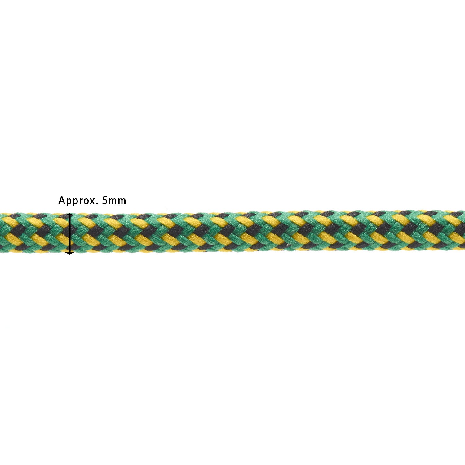 T621 5mm Round Cord Herringbone 3 Colours Draw String on Roll Emerald with Black Yellow Edit 3 Kalsi Cords