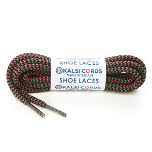 T621 5mm Round Cord Herringbone 3 Colours Shoe Laces Black with Red Emerald 1 Kalsi Cords
