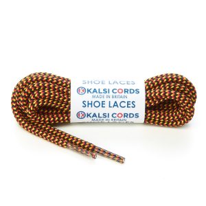T621 5mm Round Cord Herringbone 3 Colours Shoe Laces Black with Yellow Red 1 Kalsi Cords
