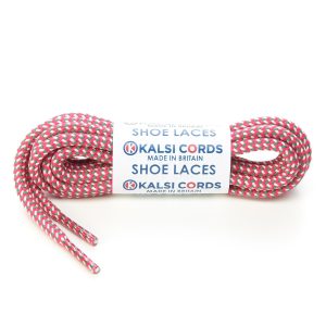 T621 5mm Round Cord Herringbone 3 Colours Shoe Laces Cerise with White Emerald 1 Kalsi Cords