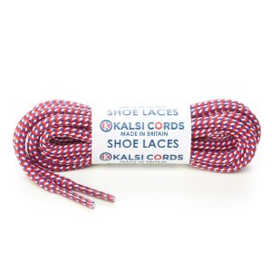 T621 5mm Round Cord Herringbone 3 Colours Shoe Laces Red with White Royal Blue 1 Kalsi Cords