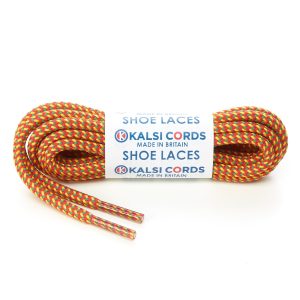 T621 5mm Round Cord Herringbone 3 Colours Shoe Laces Red with Yellow Emerald 1 Kalsi Cords