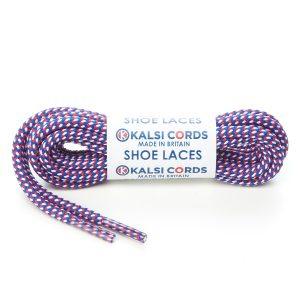 T621 5mm Round Cord Herringbone 3 Colours Shoe Laces Royal Blue with White Red 1 Kalsi Cords