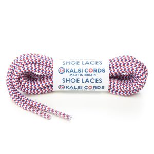 T621 5mm Round Cord Herringbone 3 Colours Shoe Laces White with Blue Red 1 Kalsi Cords